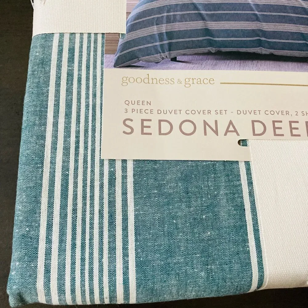 NWT Queen Sedona Teal Linen Cotton Duvet Bedding Set